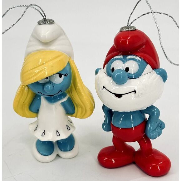 Peyo The SMURFS Smurfette & Papa Smurf Ornaments 2021 Christmas Collectible - Picture 1 of 6
